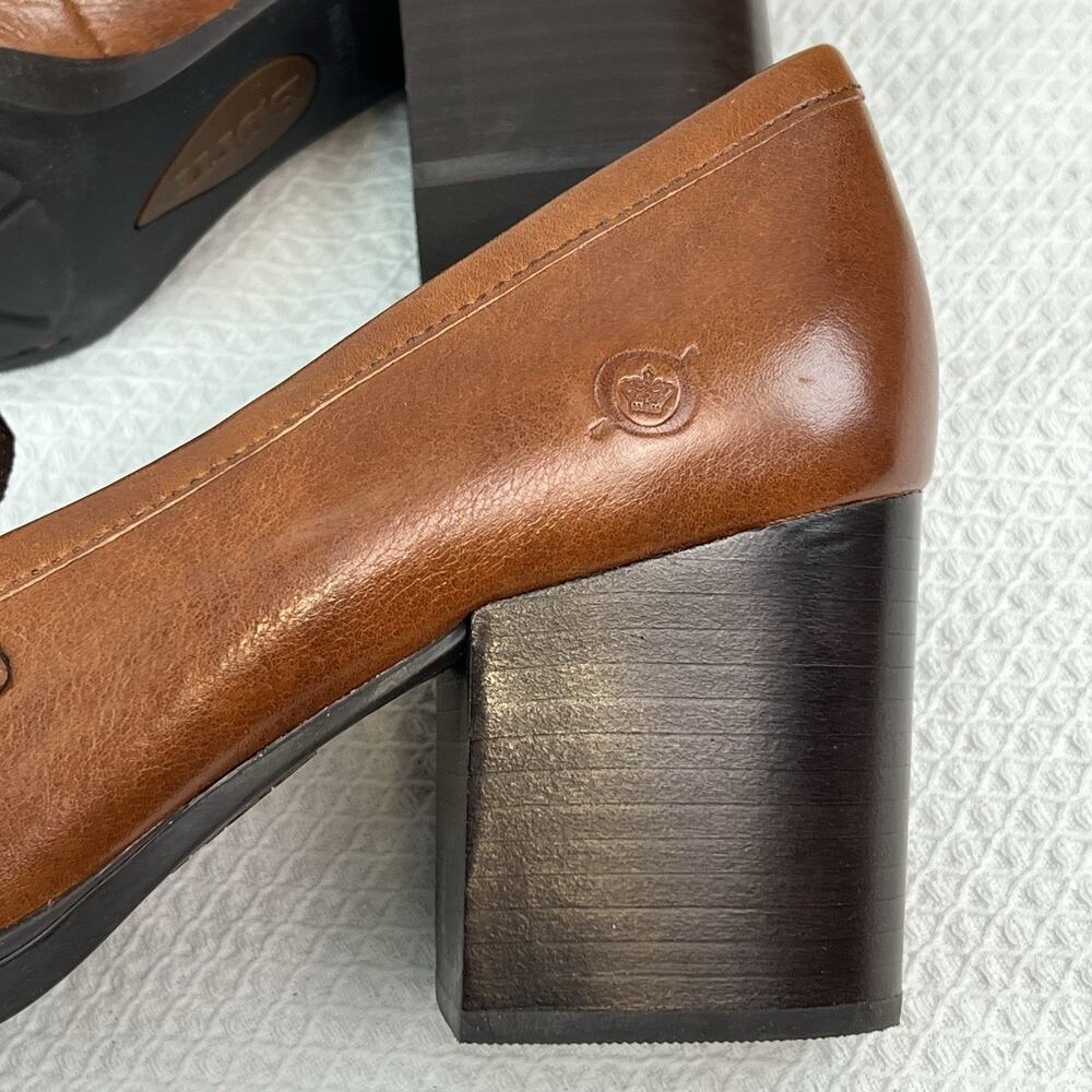 NWB Born Khelda Leather Penny Loafer Block Heel Cognac Women’s 8.5M New with Box - Picture 10 of 13